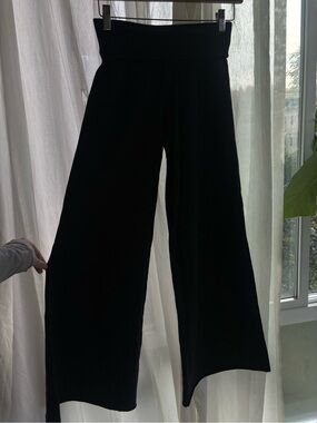 MINT VINTAGE TNA Wide Leg Jersey Fold Over Pants Black with Pink Embroidery